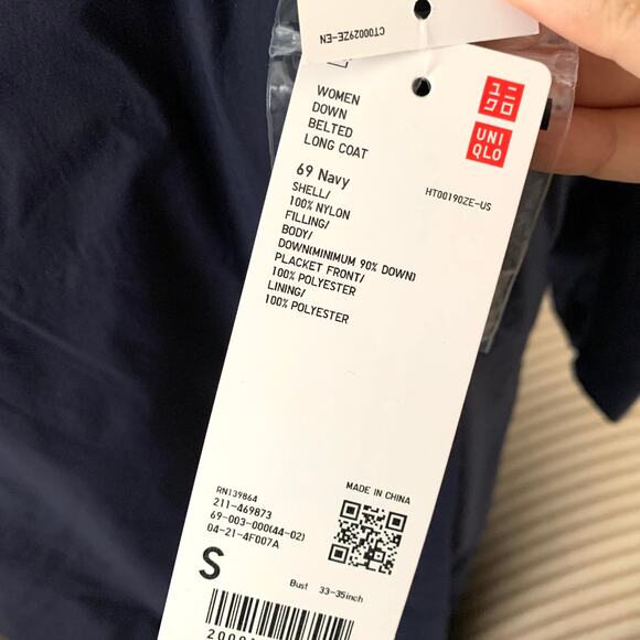 Uniqlo Down Belted Long Trench Coat in Navy Blue - Picture 10 of 13